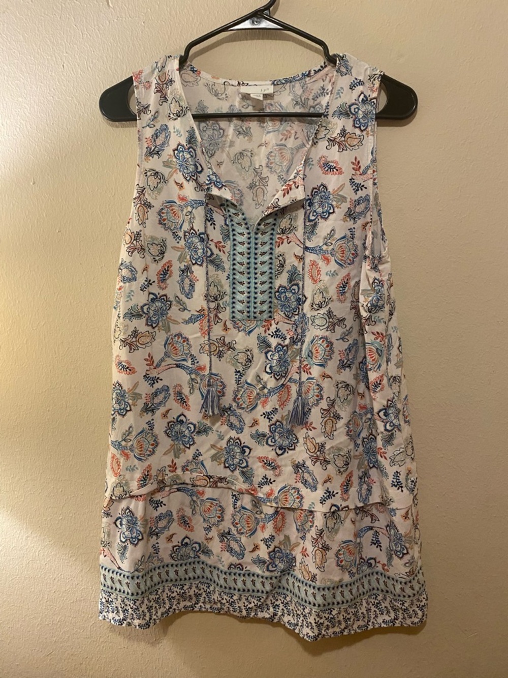 Women’s J. Jill Sleeveless Boho Tunic Top With Paisley Design SzM